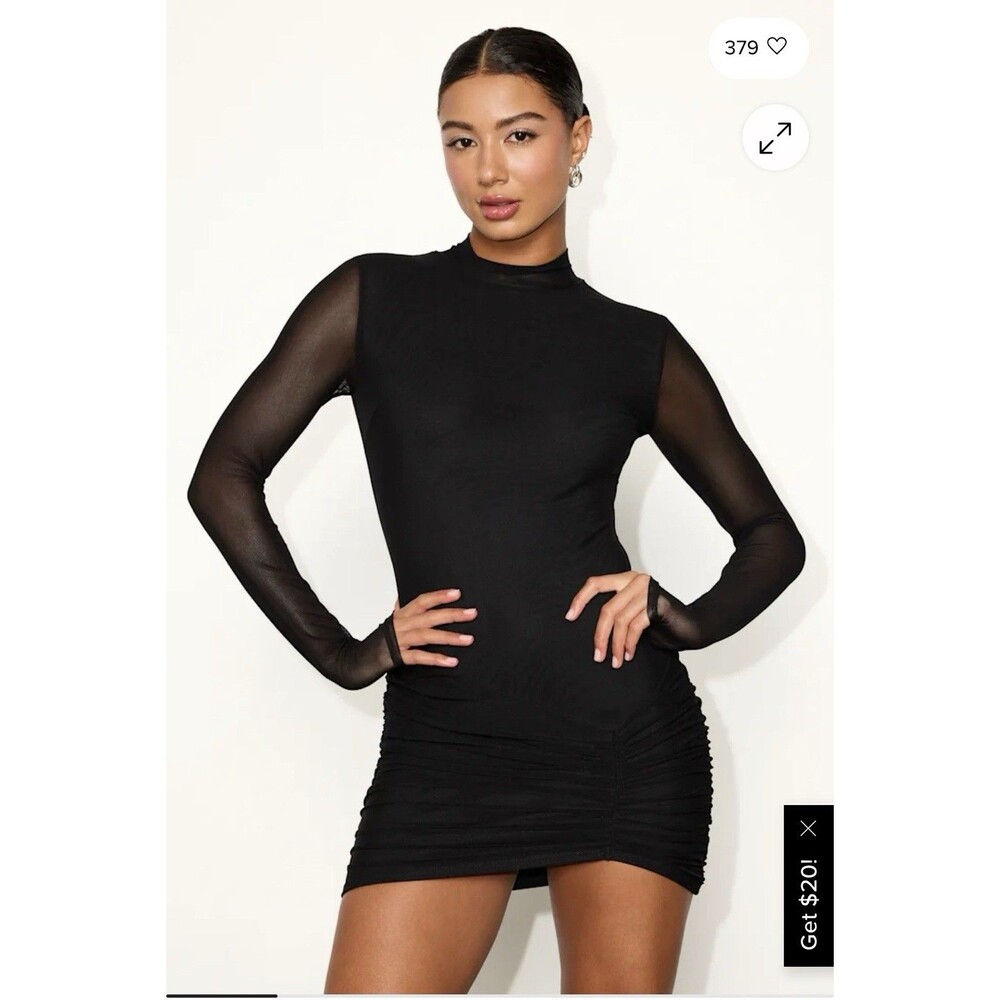 Lulus NWT Black Mesh Long Sleeve Mini Dress Size Medium